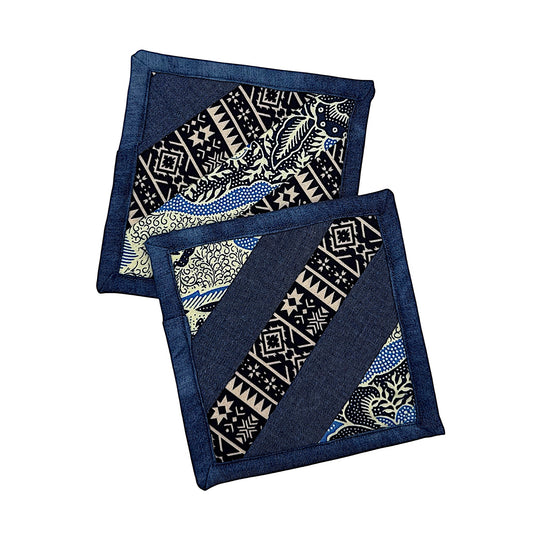 BLUE BATIK Patchwork Coaster Set