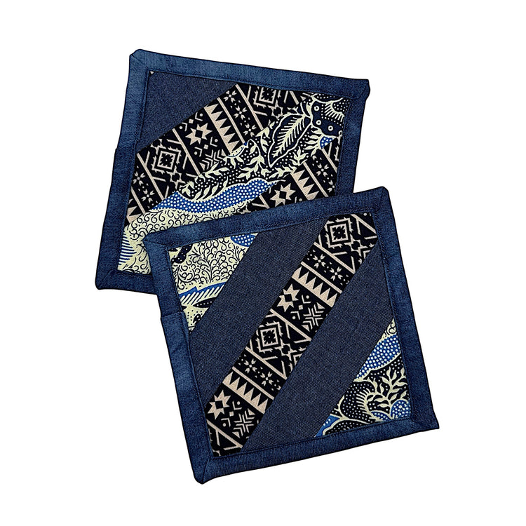 BLUE BATIK Patchwork Coaster Set